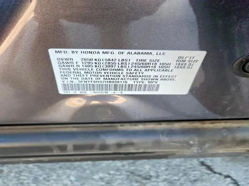 2017 HONDA PILOT EXL  