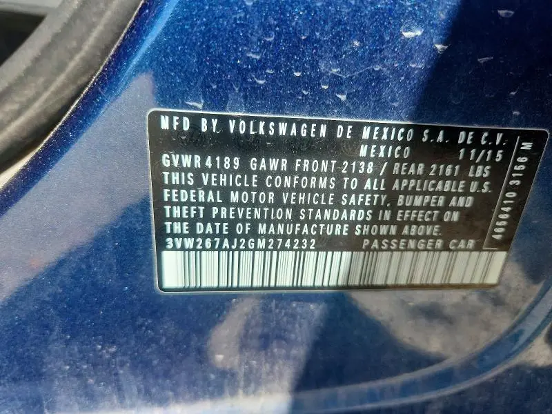2016 VOLKSWAGEN JETTA S  