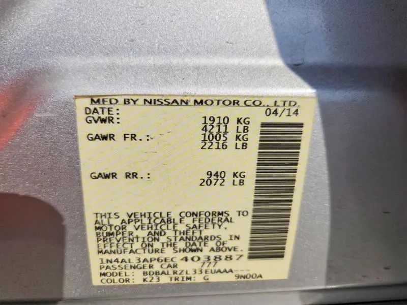 2014 NISSAN ALTIMA 2.5 S  