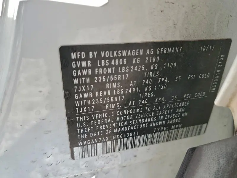 2017 VOLKSWAGEN TIGUAN S  