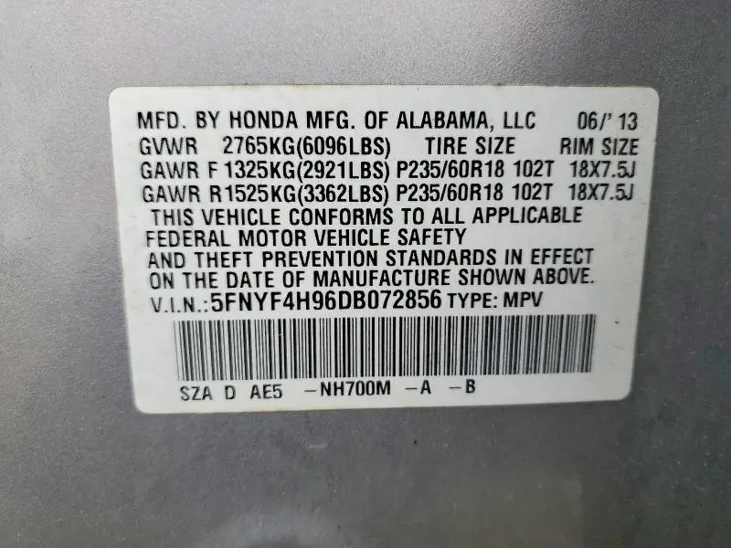 2013 HONDA PILOT TOURING  