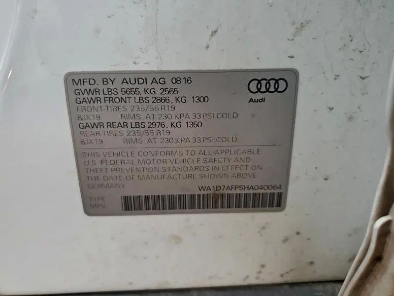 2017 AUDI Q5 PREMIUM PLUS S-LINE  