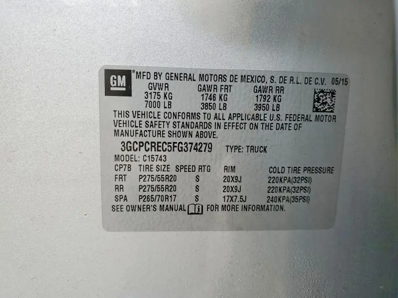 2015 CHEVROLET SILVERADO C1500 LT  