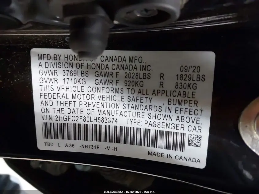 2020 HONDA CIVIC SPORT