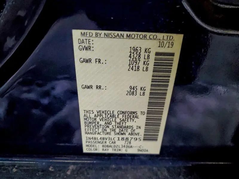 2020 NISSAN ALTIMA S  