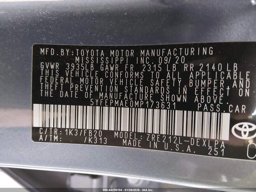 2021 TOYOTA COROLLA LE