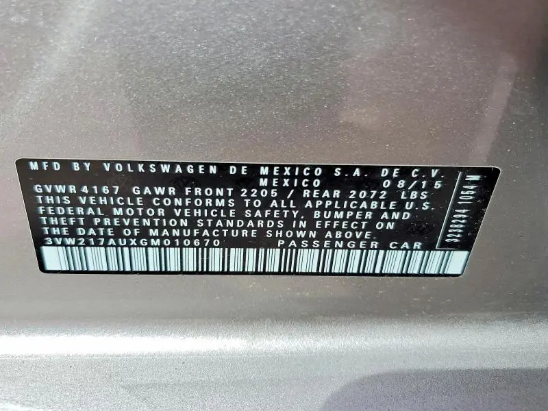 2016 VOLKSWAGEN GOLF S  