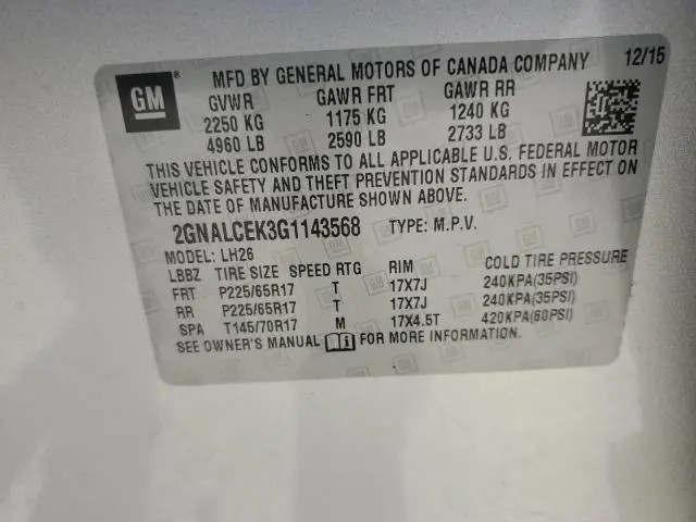 2016 CHEVROLET EQUINOX LT  