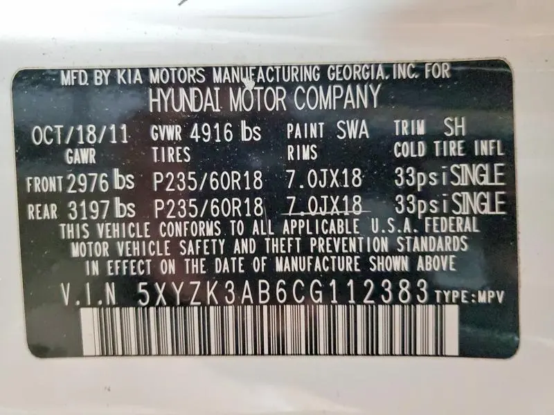 2012 HYUNDAI SANTA FE LIMITED  