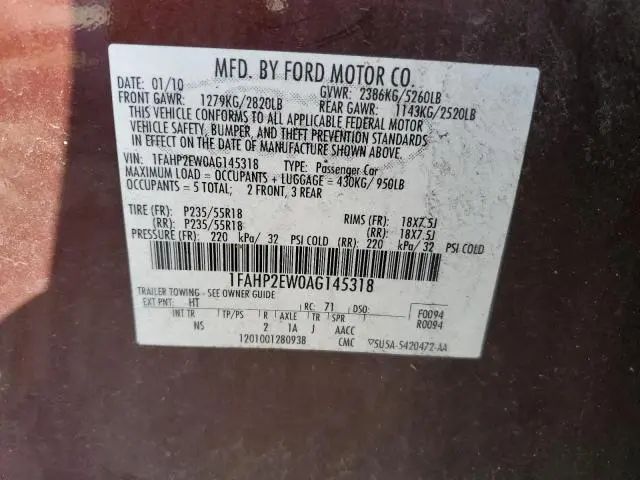 2010 FORD TAURUS SEL  