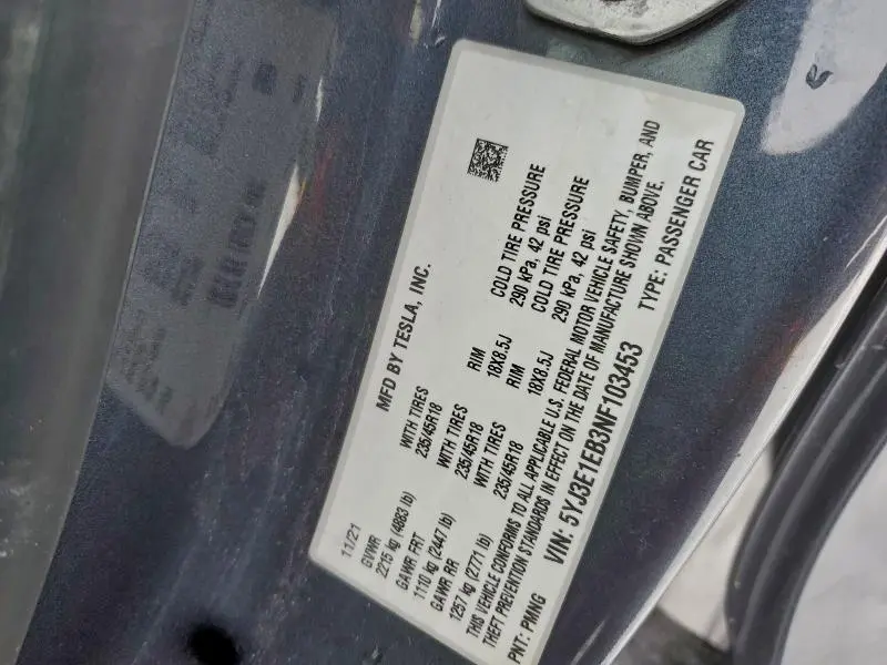 2022 TESLA MODEL 3   