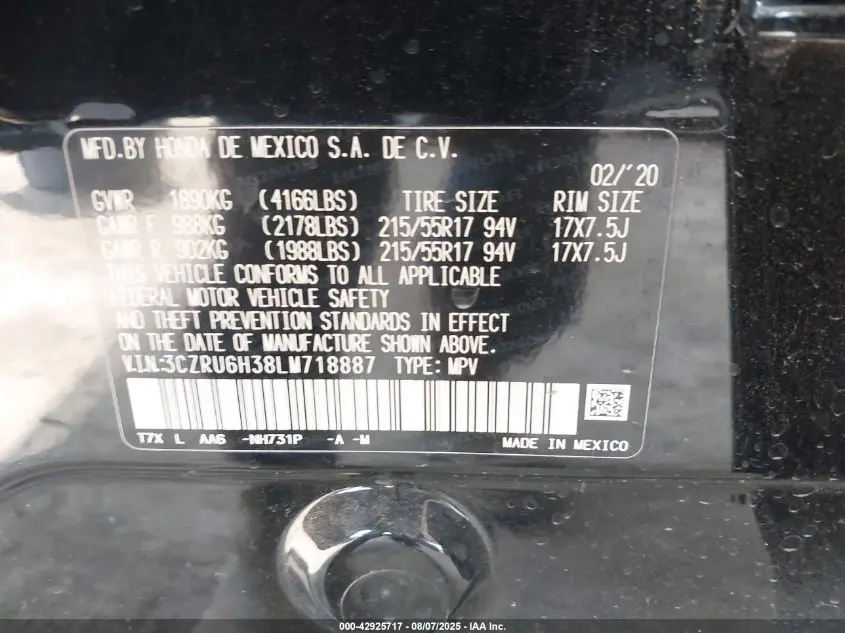 2020 HONDA HR-V AWD LX