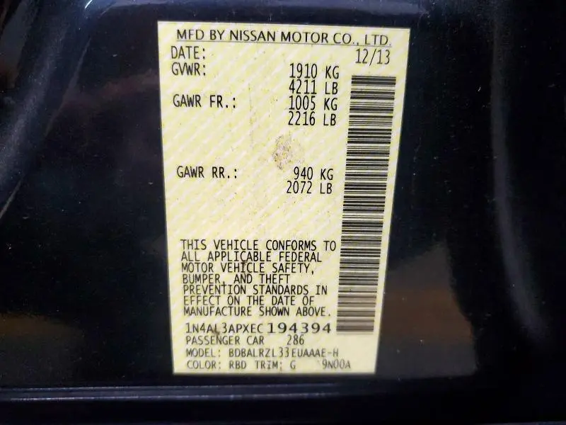 2014 NISSAN ALTIMA 2.5 S  