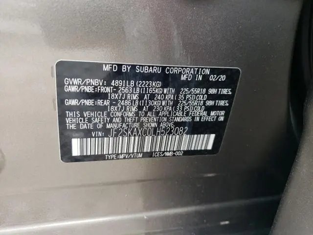 2020 SUBARU FORESTER TOURING  