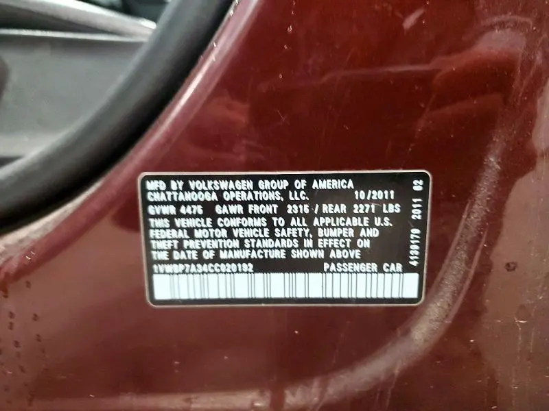 2012 VOLKSWAGEN PASSAT   