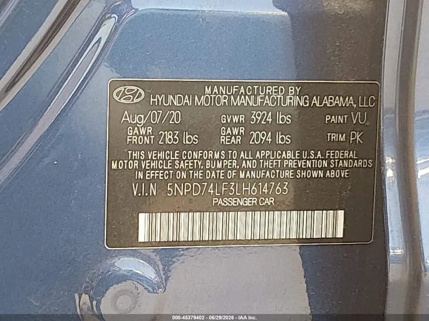 2020 HYUNDAI ELANTRA SE