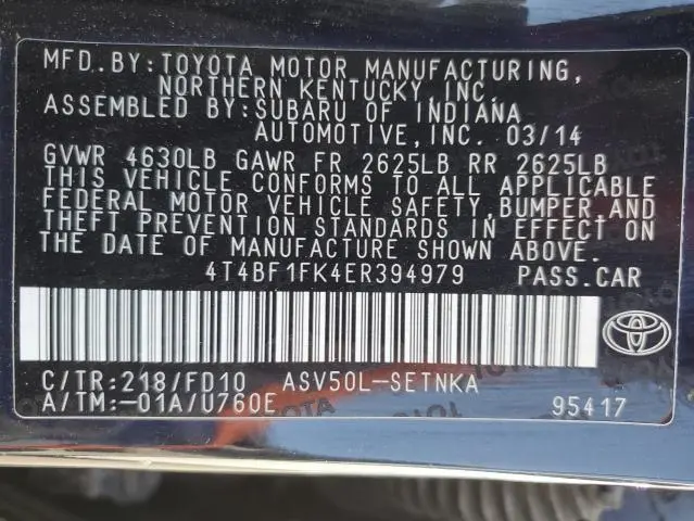 2014 TOYOTA CAMRY L  