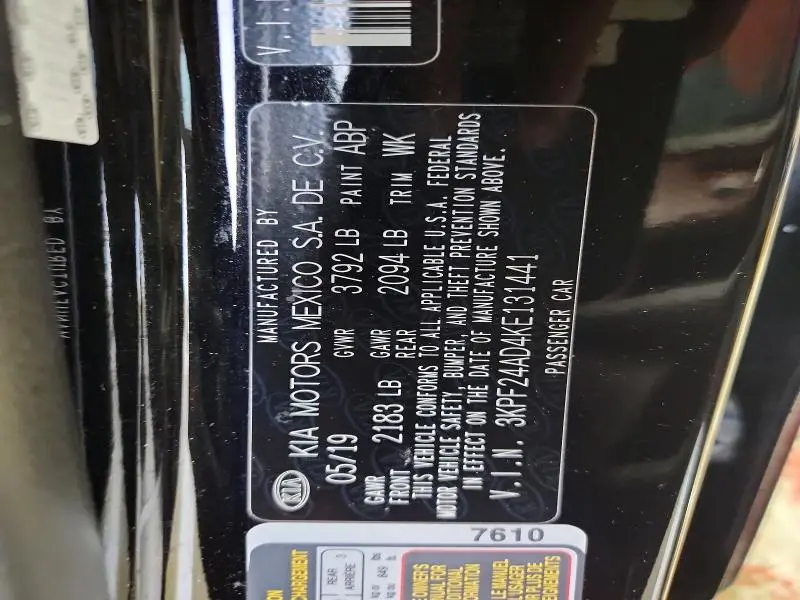 2019 KIA FORTE LXS  