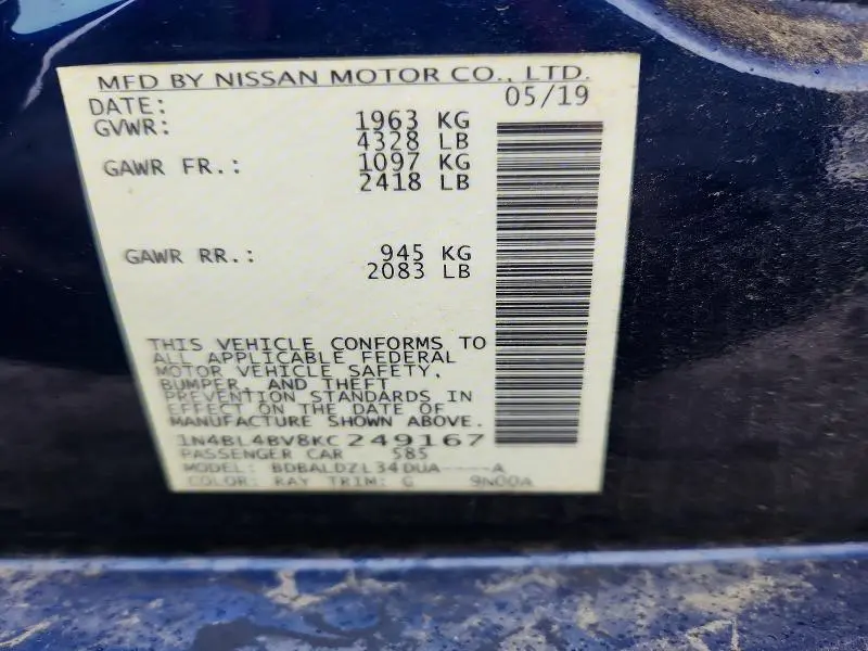 2019 NISSAN ALTIMA S  