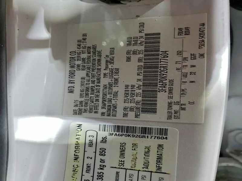 2016 FORD FUSION TITANIUM  