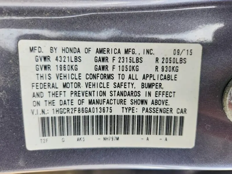 2016 HONDA ACCORD EXL  