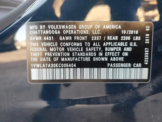 2019 VOLKSWAGEN PASSAT WOLFSBURG  