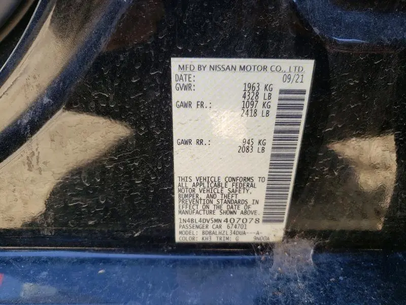 2021 NISSAN ALTIMA SV  