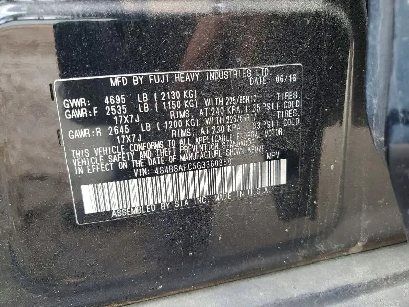 2016 SUBARU OUTBACK 2.5I PREMIUM  