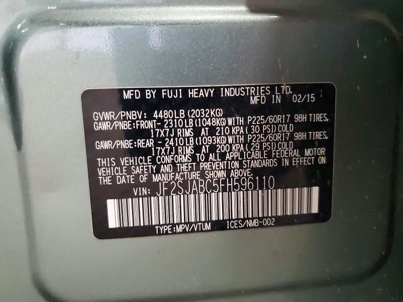 2015 SUBARU FORESTER 2.5I  