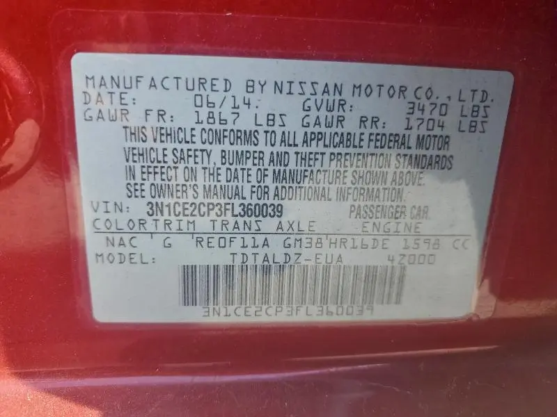 2015 NISSAN VERSA NOTE S  