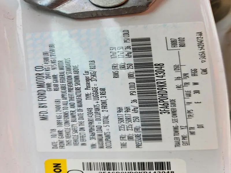 2019 FORD FUSION SE  