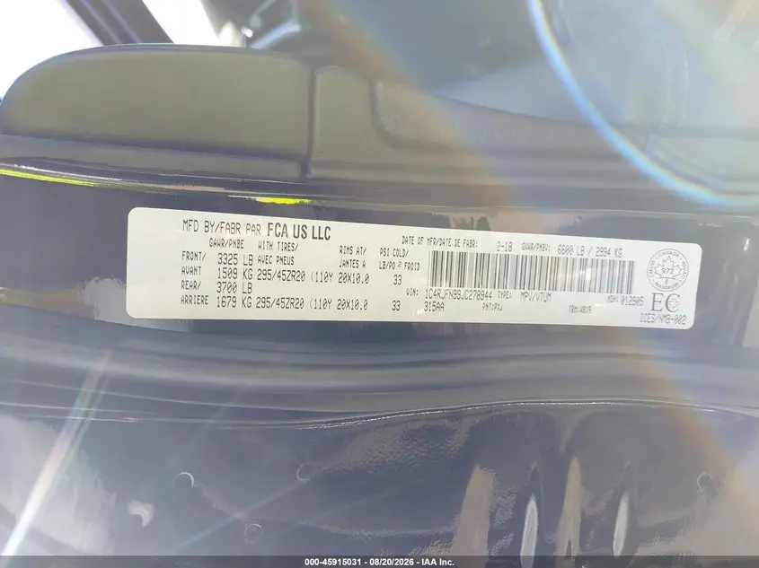 2018 JEEP GRAND CHEROKEE TRACKHAWK