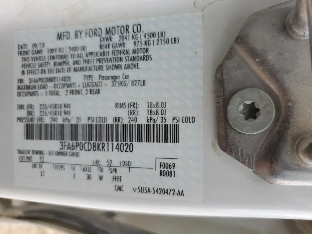 2019 FORD FUSION SEL  