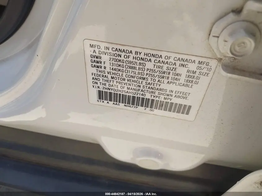 2010 ACURA MDX 3.7L (A6)