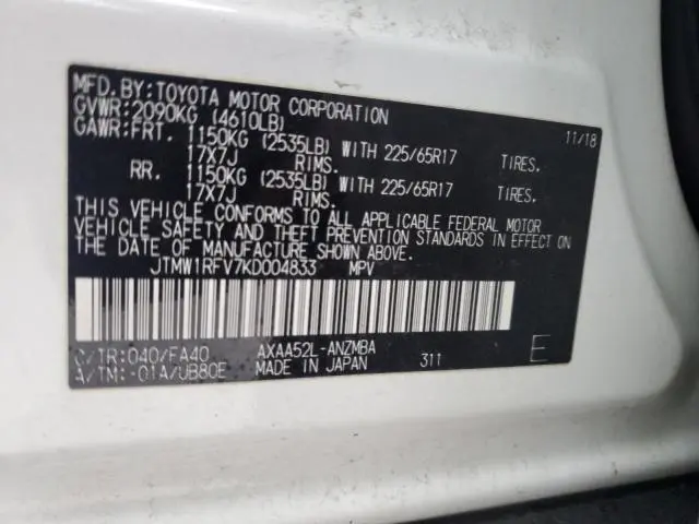 2019 TOYOTA RAV4 XLE  