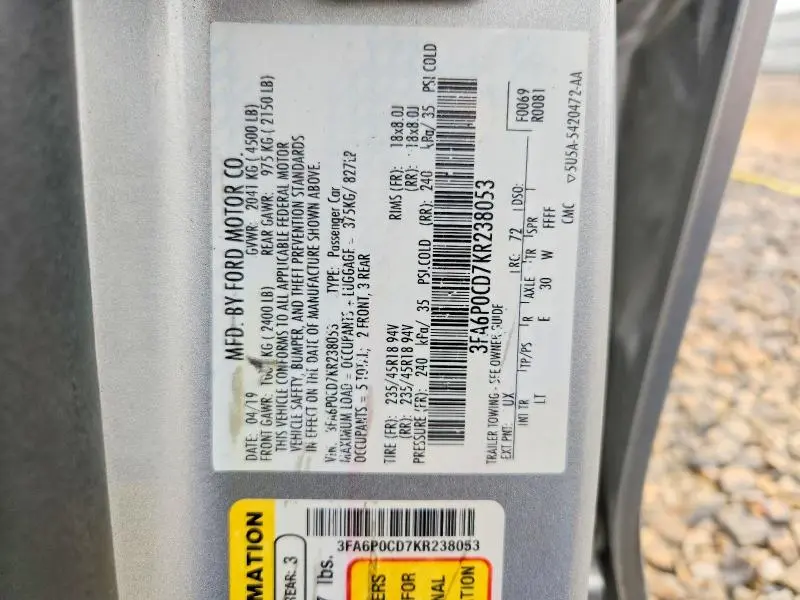 2019 FORD FUSION SEL  