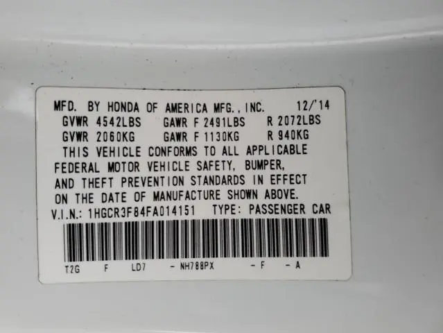 2015 HONDA ACCORD EXL  