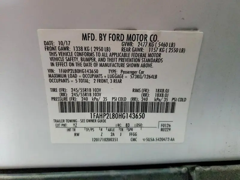 2017 FORD TAURUS POLICE INTERCEPTOR  