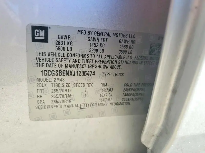 2018 CHEVROLET COLORADO   