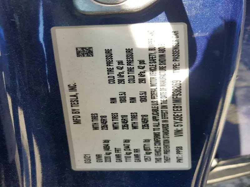 2021 TESLA MODEL 3   