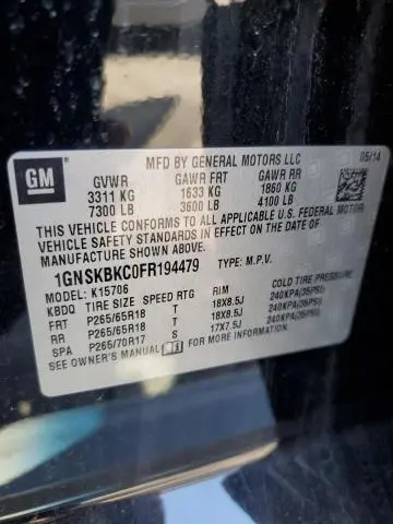 2015 CHEVROLET TAHOE K1500 LT  