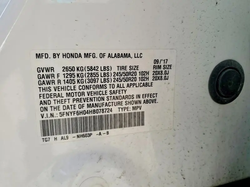 2017 HONDA PILOT ELITE  