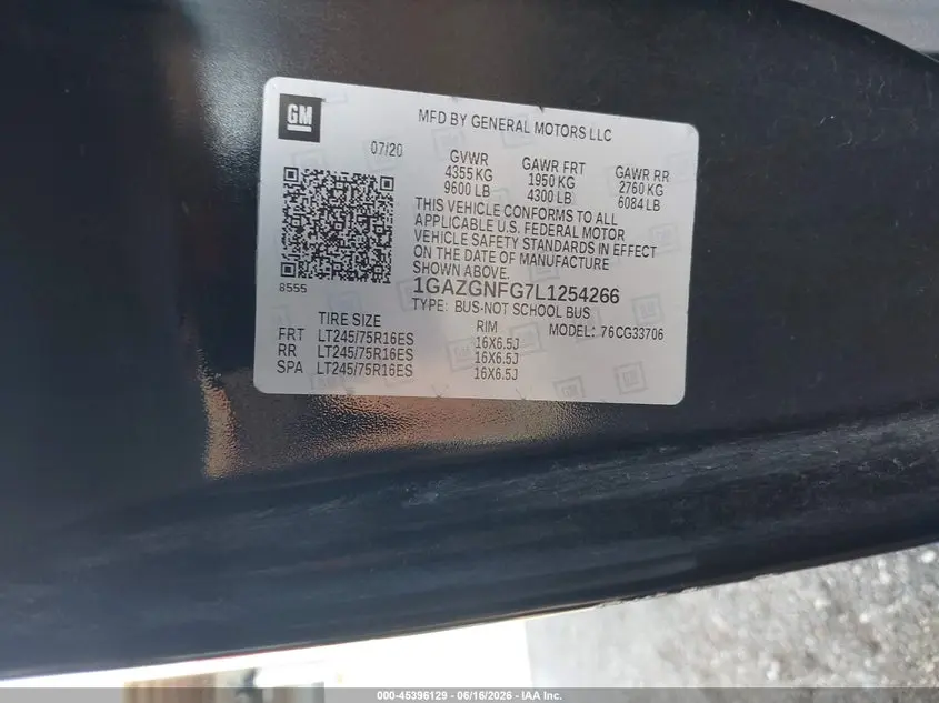 2020 CHEVROLET EXPRESS PASSENGER RWD 3500 EXTENDED WHEELBASE LS