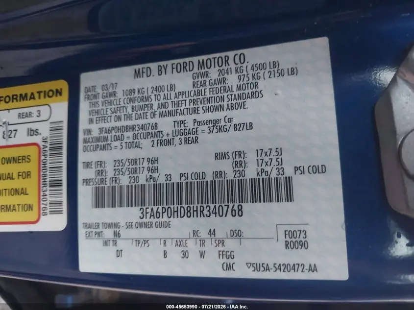 2017 FORD FUSION SE