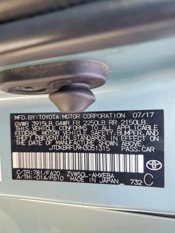 2017 TOYOTA PRIUS TWO  