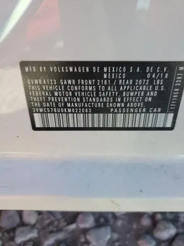 2019 VOLKSWAGEN JETTA S  