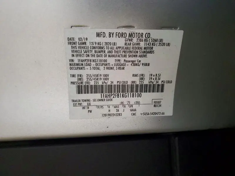 2019 FORD TAURUS LIMITED  