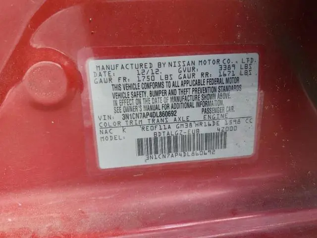 2013 NISSAN VERSA S  