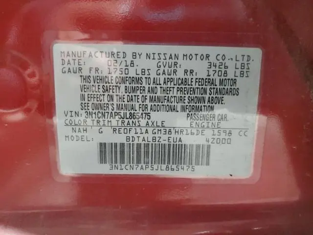 2018 NISSAN VERSA S  