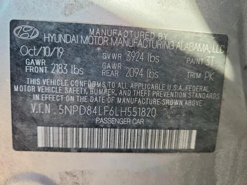 2020 HYUNDAI ELANTRA SEL  